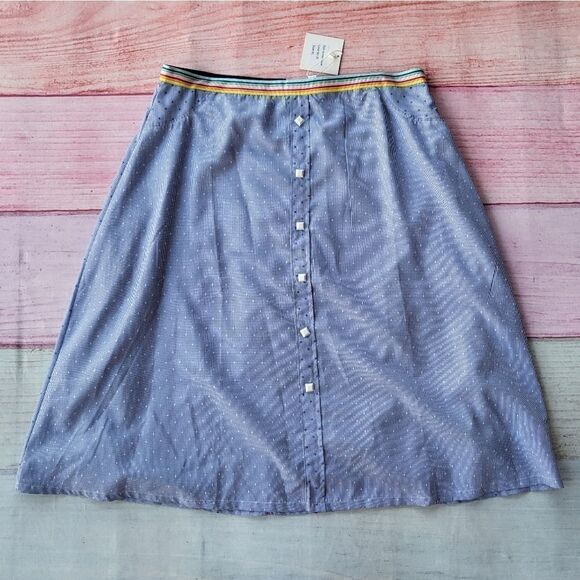 NWT Yal New York Blue Micro Check Button-Down Front A-Line Skirt Size XL - Picture 1 of 6